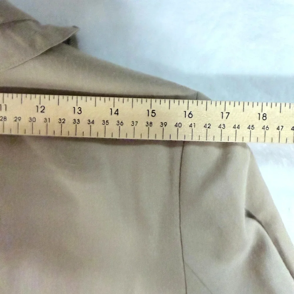 Talbots Womens Tan 99% Wool Blend Ruffle Collar 4-Pocket Button Front Blazer‎ 10